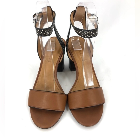 Coach Paige Chunky Heels With Snakeskin Brown Leather Ankle Strap Sandals Sz 5.5 - Picture 2 of 11